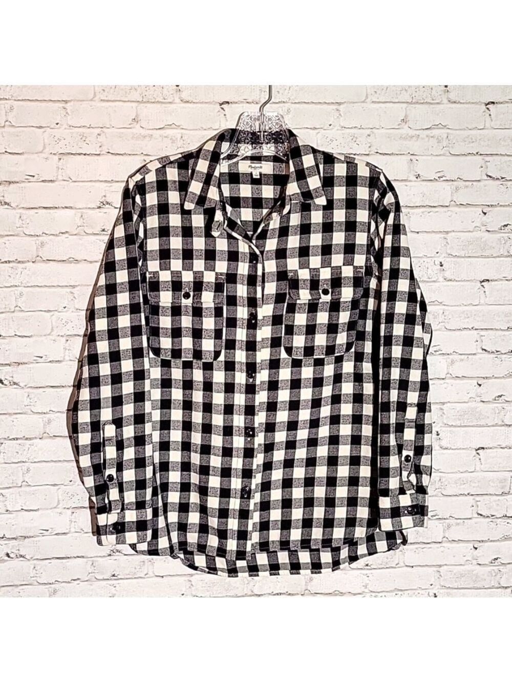 Madewell Women's Button-Down, Long-sleeved Black/White Plaid Shirt, Sz Small